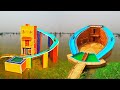 Top 2 how to amazing build bamboo resort with swimming pool and best water slide on water