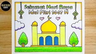Cara Menggambar Poster Hari Raya Idul Fitri 2026 🌙 Menggambar poster pawai ramadhan 1447 H 