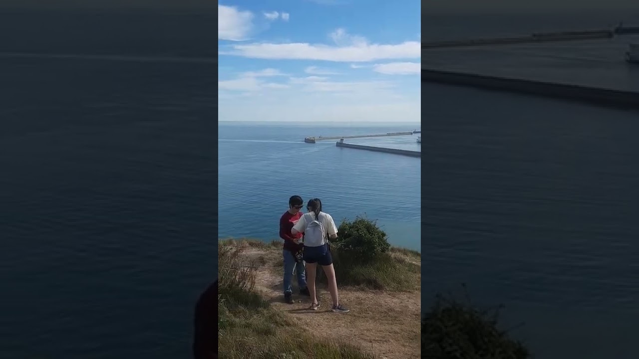 The White Cliffs of Dover, over looking the Dover Straits-English Channel with France in the horizon