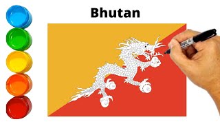How to draw Bhutan Flag | Drawing National Flag of Bhutan