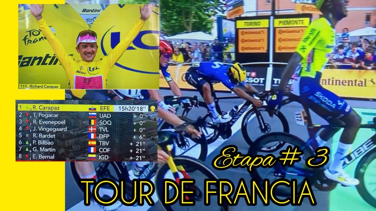 TOUR DE FRANCIA ETAPA 3 EN VIVO 2024 BERNAL CARAPAZ GAVIRIA TEJADA