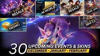 DECEMBER - FEBRUARY UPCOMING SKINS & EVENTS| M7| Fanny Legend| AOT RESALE DATE| KOF resale date|