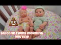 Newborn reborn silicone baby twins morning routine and check up