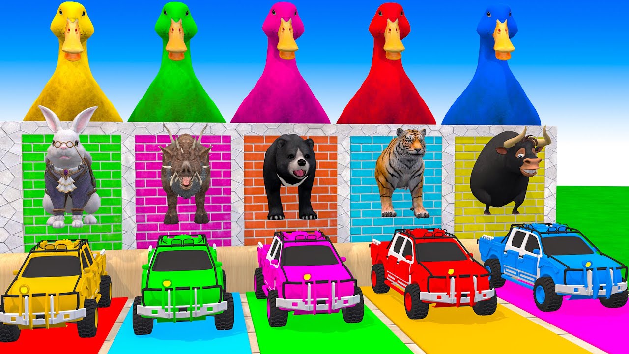 Long Slide Game With Tiger Bear Rabbit Bull Boar - 3d Animal Game - Funny 3d Animals