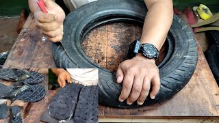 Make sandals for gardening from used tires