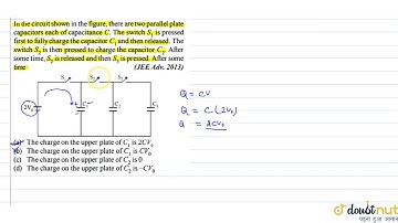 In the circuit shown in the figure, there are two parallel plate capacitors each of capacitance ...
