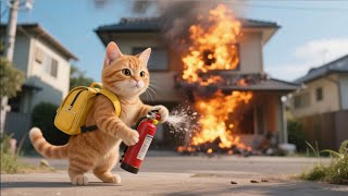 Ginger Kitten Helps Firefighters Put Out a Blaze and Rescues a Trapped Cat 🐱❤️