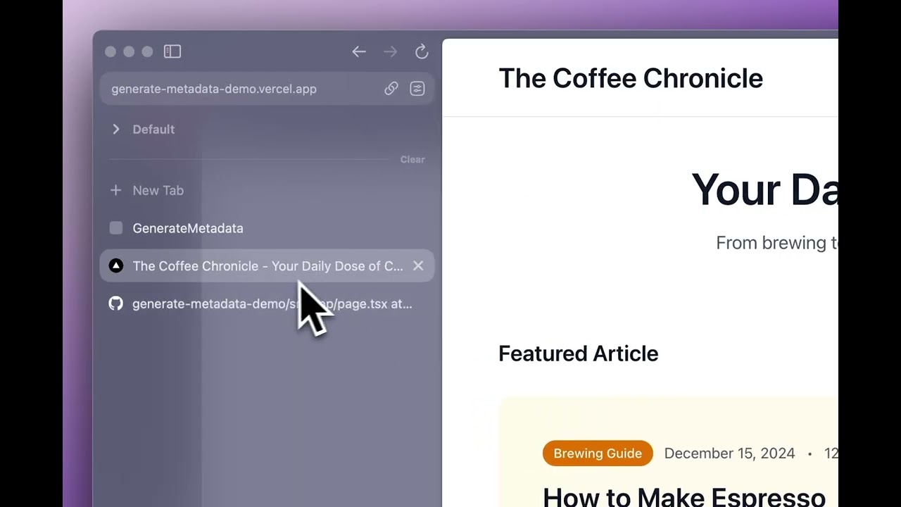 Generate-Metadata.com Demo - AI-Powered SEO Metadata Management for Next.js & Modern Frameworks