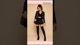 ✨ Black Outfit Styling Transformation Leather Jacket + Skirt + Long Boots Final Look #simplychic