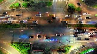 Drone Footage Of Crossroad Traffic At Night | City Traffic Aerial View | Traffic Drone Footage