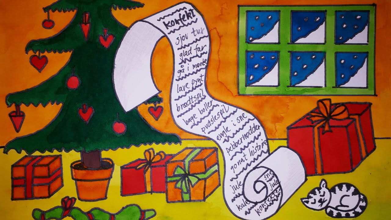 Tegn dig glad jul ønskeseddel kat christmas draw