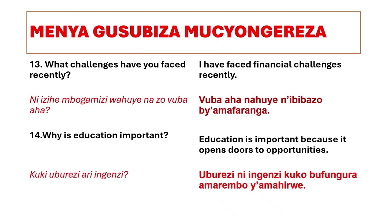 KWIGA ICYONGEREZA//MENYA GUSUBIZA MUCYONGEREZA