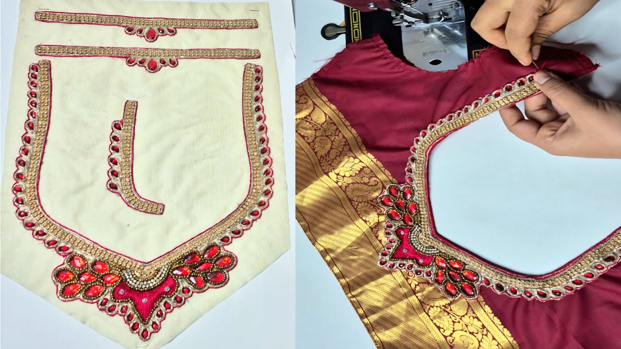 Readymade Patch Work Neck Attachment For Blouse ||Designer Blouse Cutting And Stitching