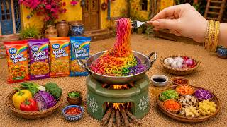 Delicious Miniature Cooking Rainbow Maggi Noodles with Sunny Side Up Egg by Miniature Village Cook