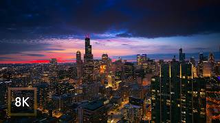 Chicago Cityscape Open Window | City Night Sounds 8k Hdr