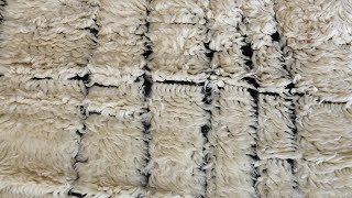 Modern Moroccan High-Low Wool Rug in Black and White N12258