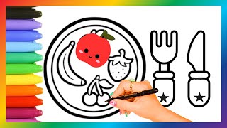 Drawing And coloring fruits on a plate 🍽 😋 👌 |Drawing for kids