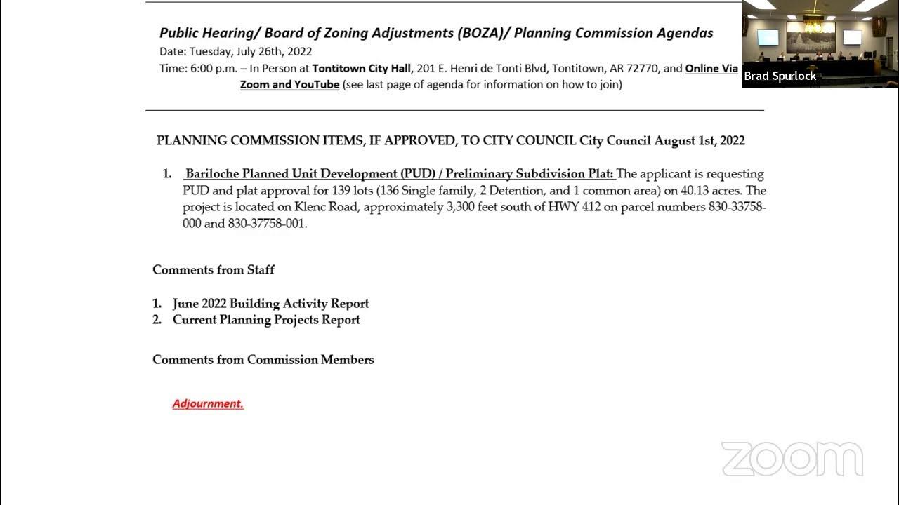 Tontitown Planning Commission and Board of Zoning Adjustments Meeting