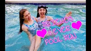 Pool Fun Cammi and Ryley FRIENDS 4 EVER Swimming Water Flips CANNONBALLS!!!