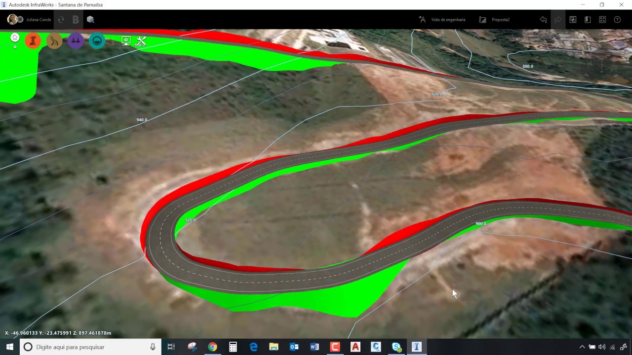 Exibição de Corte e Aterro - InfraWorks 2020