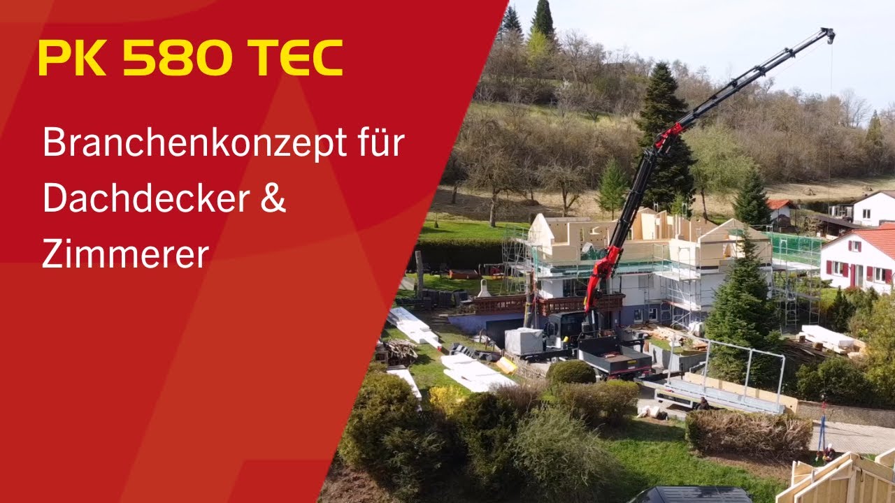 PALFINGER 580 TEC im Dachdecker & Zimmerer Branchenkonzept | Holzbau-Montage & Transport