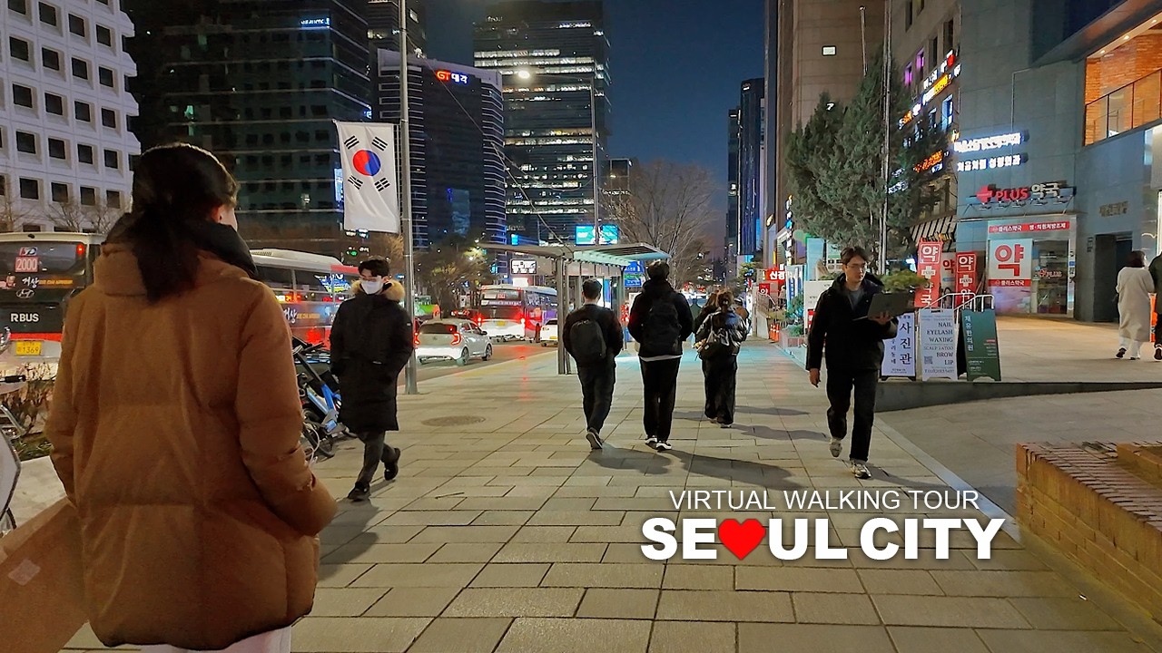 Seoul Evening Walk, Gangnam Teheran-ro, Gangnam Station, Seoul, South Korea, Travel, 4K