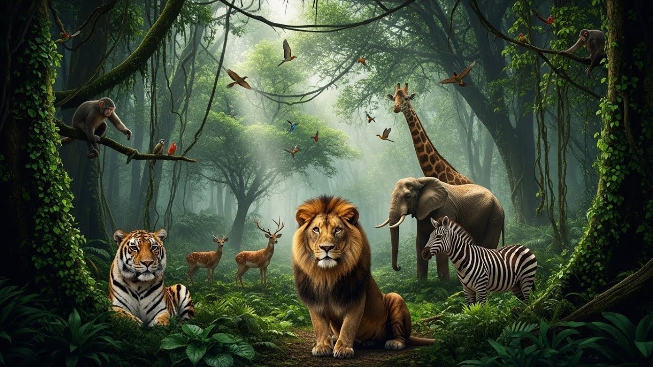 Jungle Wildlife Scene 🌿 | Lion, Tiger, Elephant & More | Nature Documentary