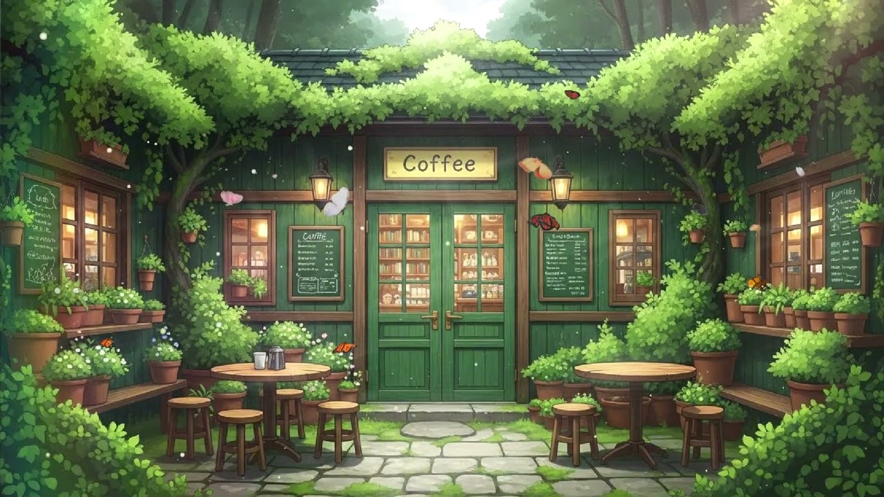 cozy garden cafe ambience ☕ relaxing lofi music