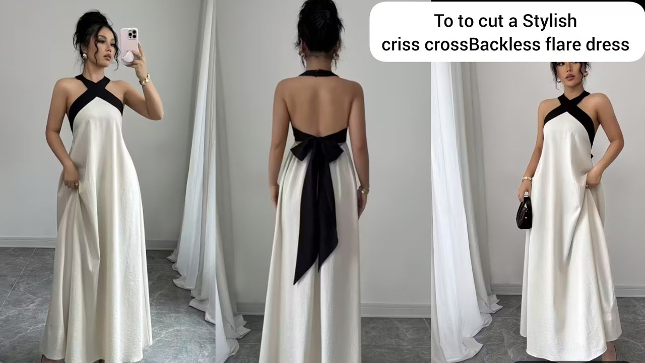 КАК СКРОЙТЬ ПЛАТЬЕ С ОТКРЫТОЙ СПИНОЙ И ПЕРЕКРЕСТНЫМ РАСКЛЕШЕННЫМ КРАЙОМ #вирусноевидео #как