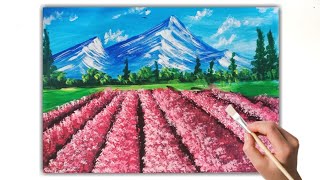 Mountain landscape painting// Acrylic painting for beginners// Mountain garden painting