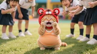 Tiger-Hat Kitten Stuck in Slide, Laughed at for Big Belly! Diets