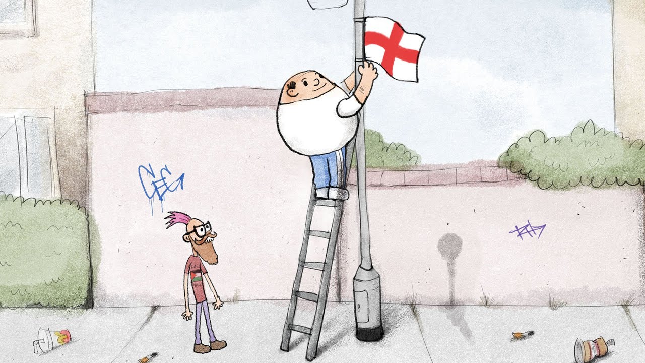 Raise the colours UK -  British Patriot vs Woke Activist cartoon