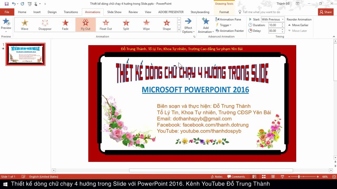 Thiết kế dòng chữ chạy liên tục trong Slide theo 4 hướng với Microsoft PowerPoint 2016