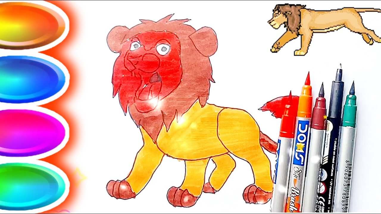 how to draw and colour a lion 🦁| drawing 🦁| colouring a lion 🦁| kids ...