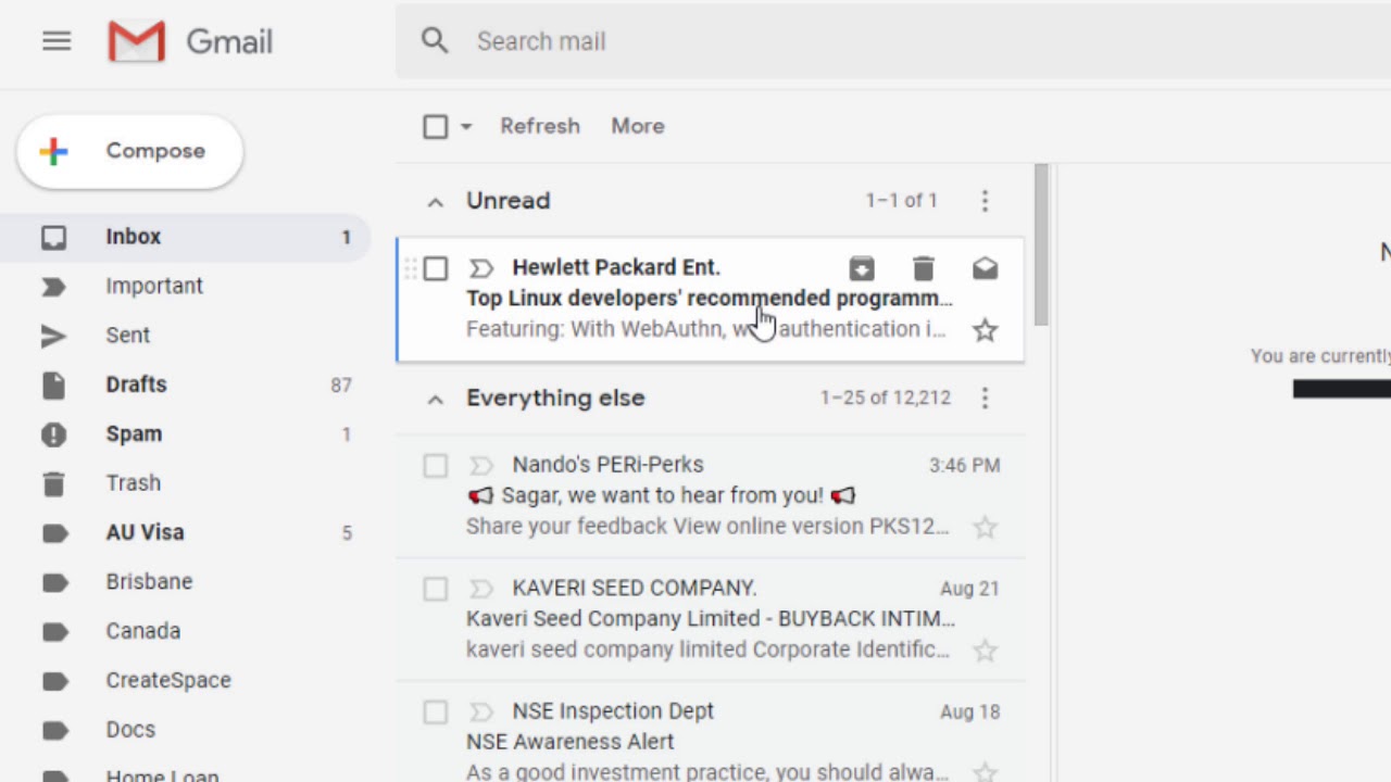 Outlook Inbox Shows Unread Messages