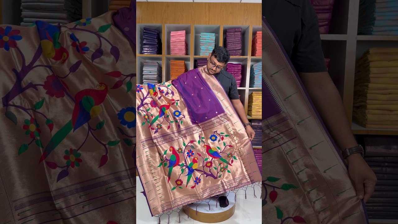 Kanchivaram Paithani Silk Big Parrot Zari Border Saree