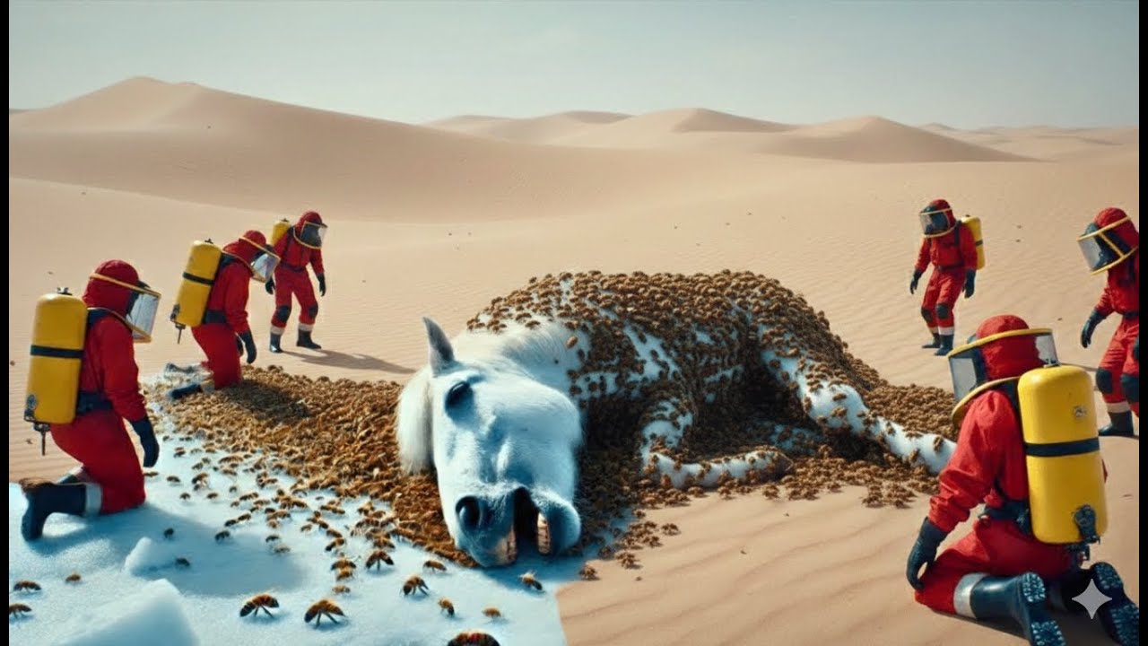 История спасения: Белый конь, покрытый миллионами пчел, – к счастью, спасен человеком [Часть 2]