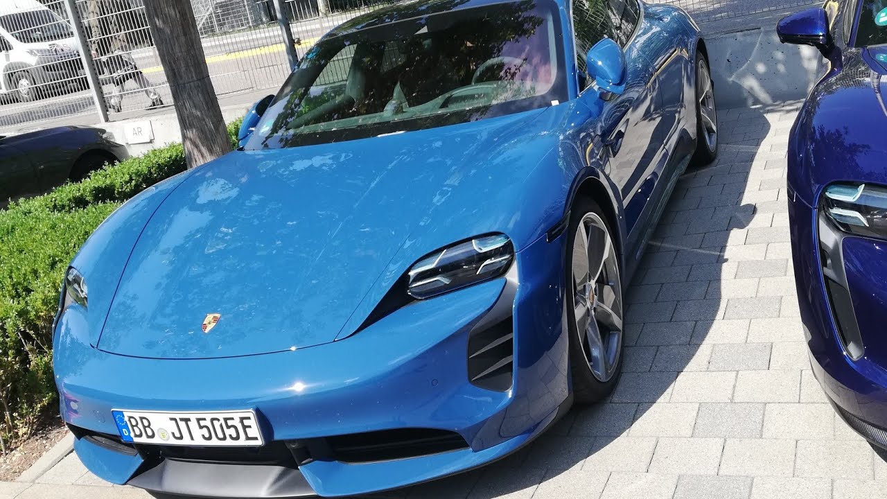New Neptune Blue Porsche Taycan at the Zuffenhausen Porsche Factory