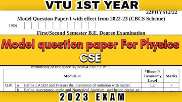MODEL QUESTION PAPER OF PHYSICS 1ST YEAR VTU EXAM