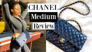 Chanel classic flap bag in midnight blue review & what's in my bag – Follow  Meesh