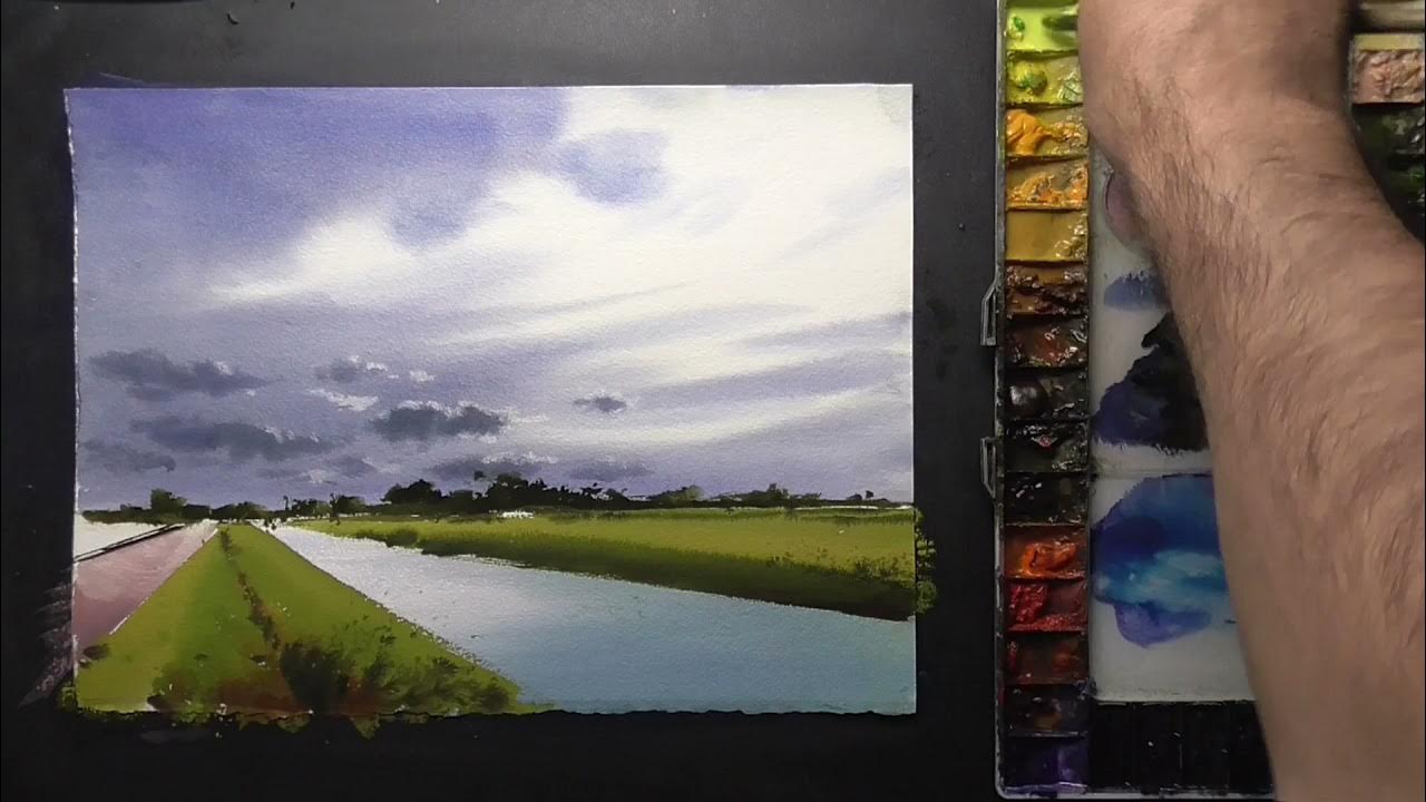 How to paint landscape in watercolor painting demo by javid tabatabaei