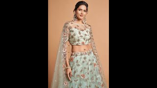 Mint Blue Embroidered Net Lehenga Choli screenshot 5