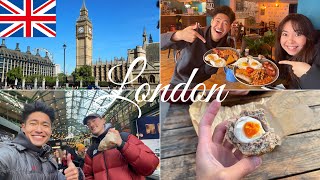 Exploring London with locals - Trying English Breakfast, Scotch Eggs etc