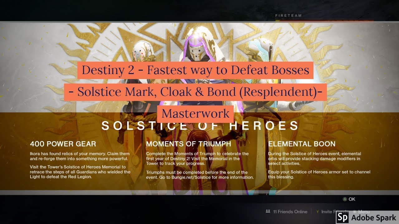 Destiny 2 - Fastest way to Defeat Bosses - Solstice Mark, Cloak & Bond (Resplendent)- Masterwork