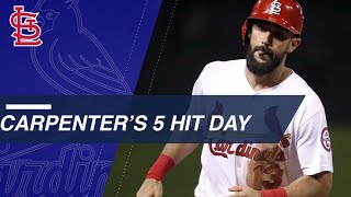 Carpenter goes 5-for-5 with 2 HRs, 3 RBIs, 5 runs