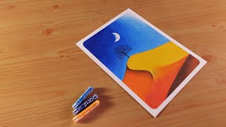 Moonlight Desert Scenery - Oil Pastels Drawing | Details Video for beginners - Art Artistry