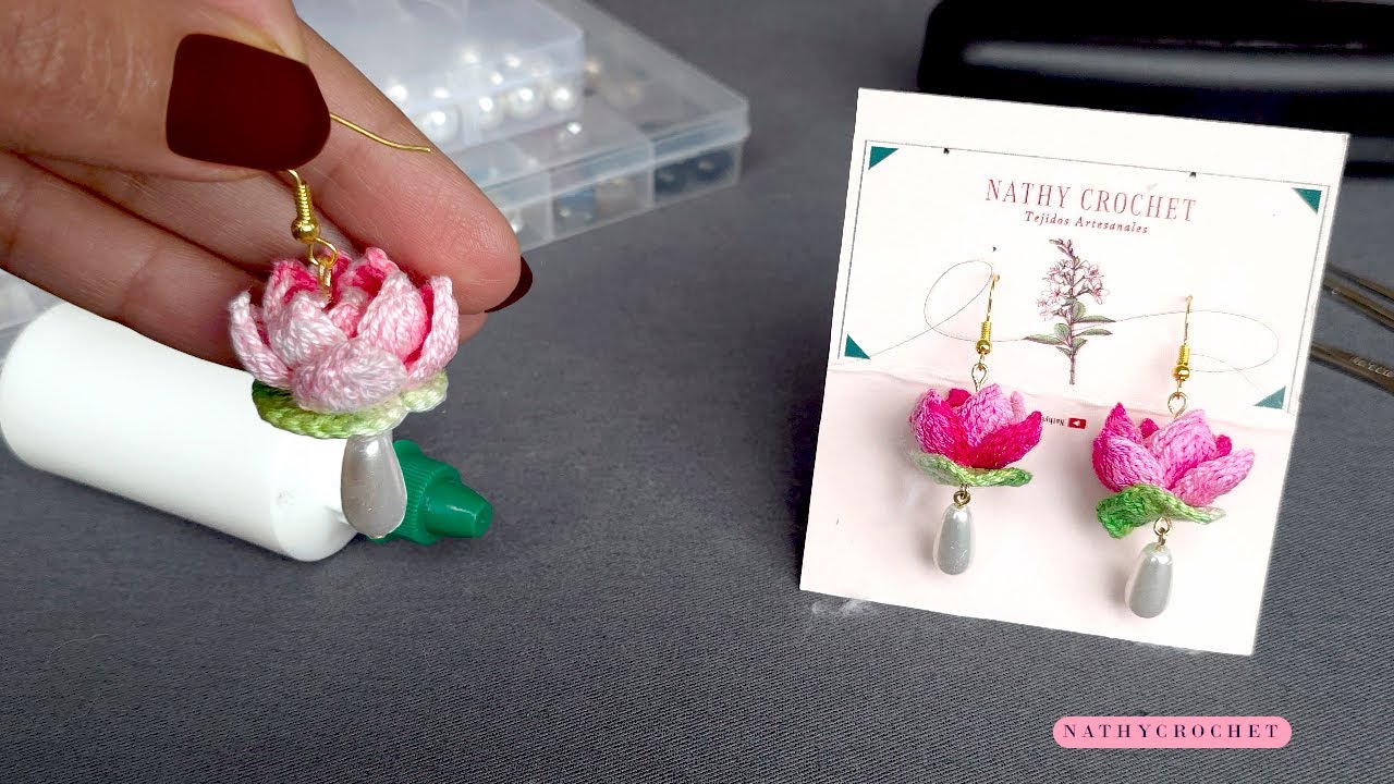 Arte Floral en Crochet: Aretes de Flor de Loto