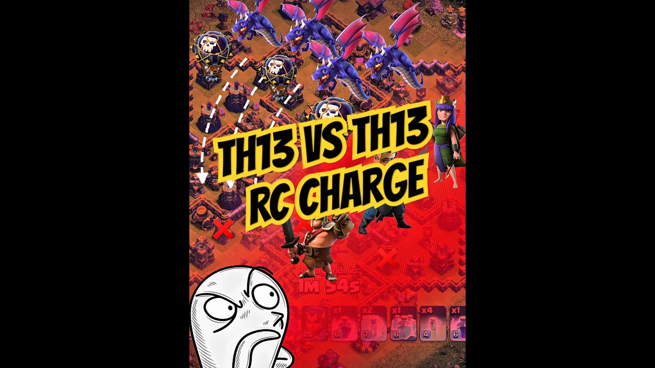 TH13 crushes TH14 with RC Charge, Blimp, Dragons #coc #clashofclans