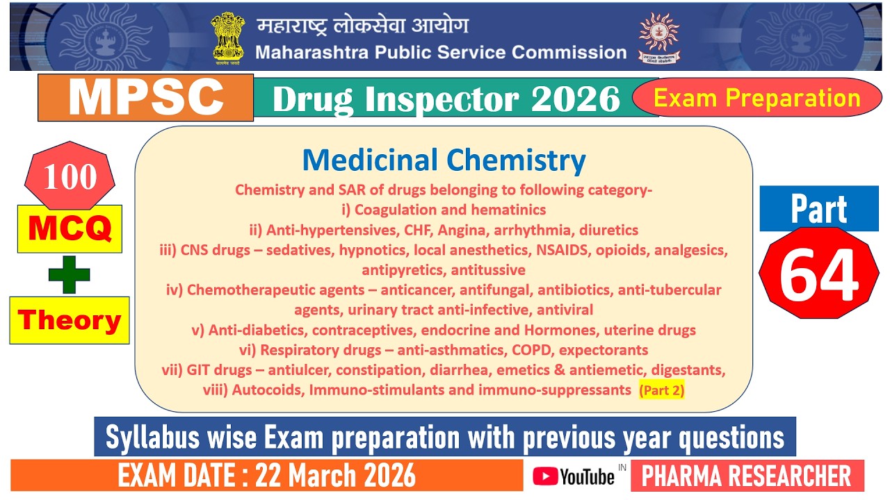 Medicinal Chemistry part 2 II MPSC DI 2026 Exam Preparation #mpsc #druginspector #course