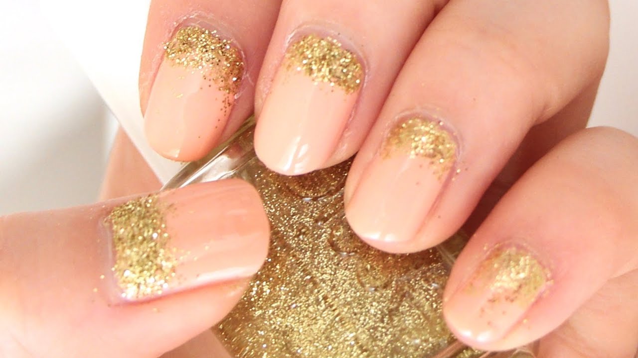 Gold Glitters And Peach Nail Art - YouTube Gold Glitters and Peach Nail Art - Gold Glitters And Peach Nail Art - YouTube